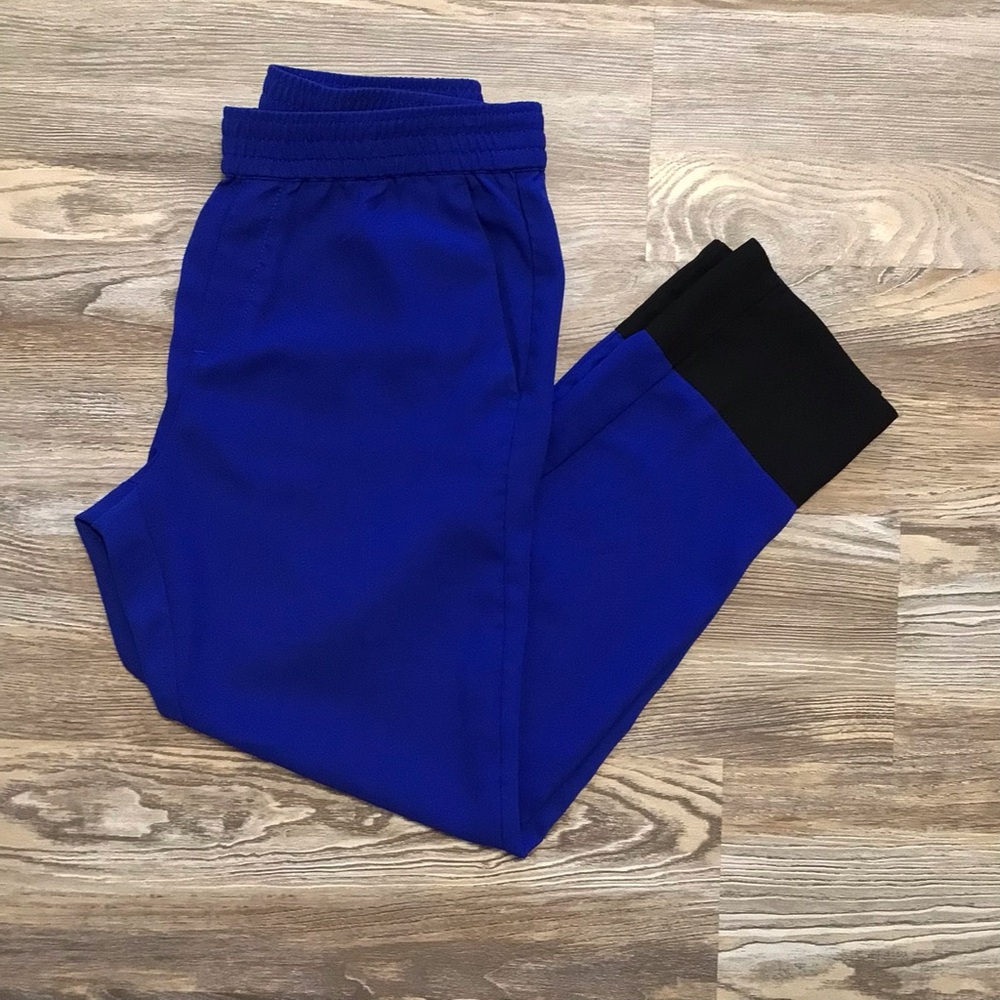 Banana Republic Royal Blue Black Color Block Drapey Pull On High Rise Pants 8